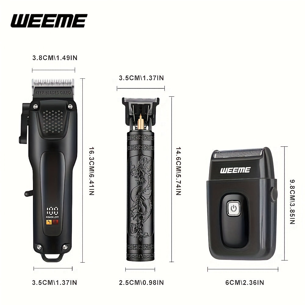 WEEME 2pcs/3pcs Grooming Kit Electric Hair Clipper + Beard Trimmer + Shaver + Nose Hair Trimmer, USB Rechargeable with LCD Display | Perfect Gift for Dad, Husband, Boyfriend (Father's Day/Birthday) - ayq