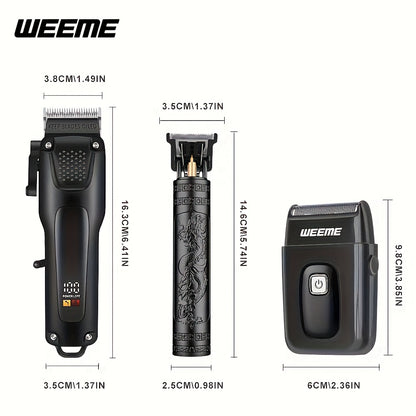 WEEME 2pcs/3pcs Grooming Kit Electric Hair Clipper + Beard Trimmer + Shaver + Nose Hair Trimmer, USB Rechargeable with LCD Display | Perfect Gift for Dad, Husband, Boyfriend (Father's Day/Birthday) - ayq