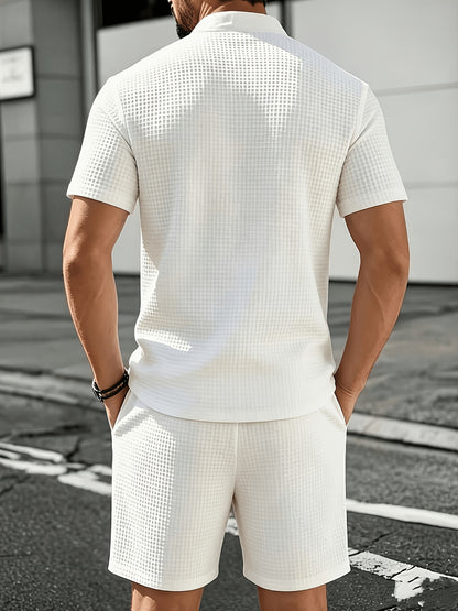Men's Summer Knit Casual Shirt & Shorts Set with Breathable Fabric