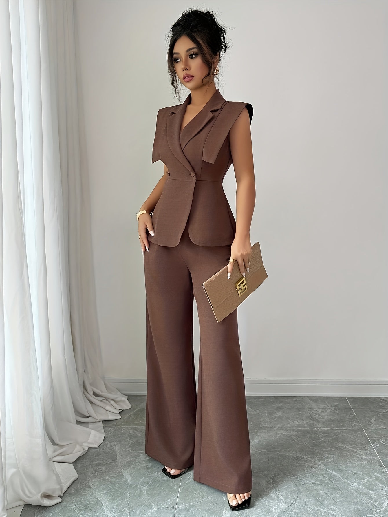Elegant Women's Casual Set, Including a Sleeveless Top and Elastic Waist Pants, Suitable for Work, Vacation, Afternoon Tea, Parties, and Spring/summer Wear