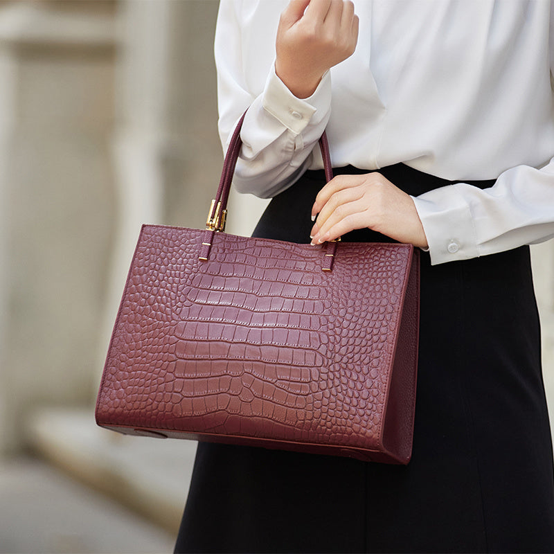Women's Genuine Leather Crocodile Tote with Removable Strap