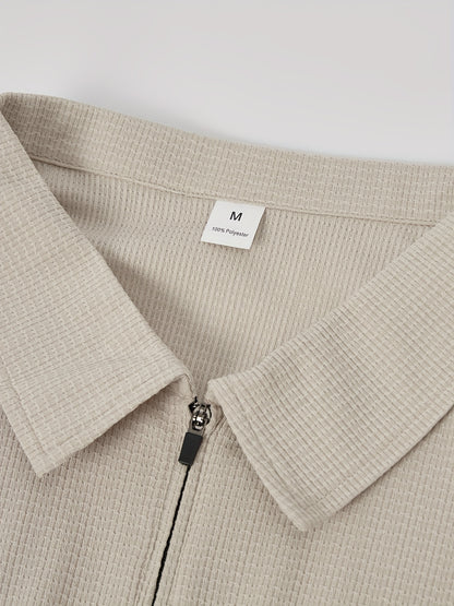 Men's Casual Fashion Short-Sleeve Zip-Up Suit, Suitable for All Seasons - ayq