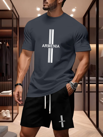 Men's Summer Casual Sport Set with White Striped Design