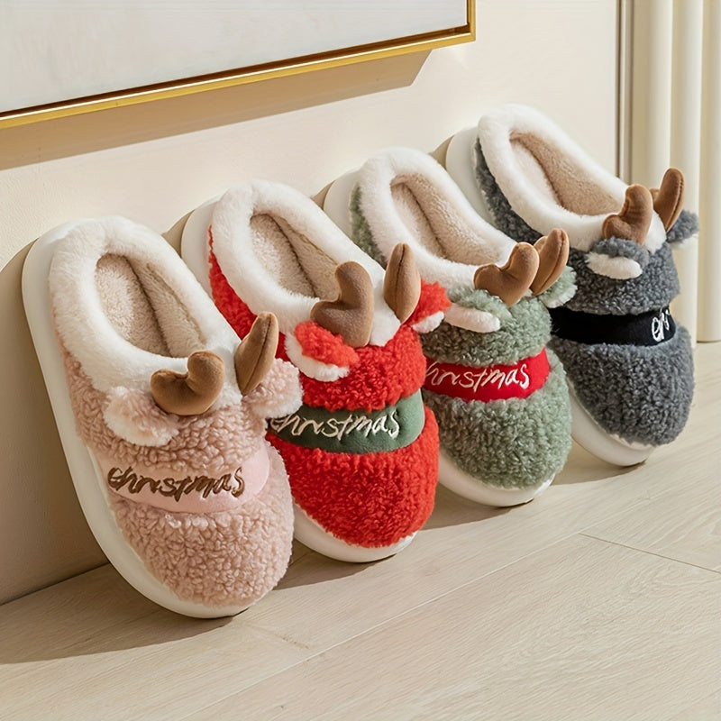 New Slippers for Winter Couples: A Pair of Home Fur, Thickened, Indoor Anti slip, Warm, Silent Plush Slippers for Men and Women's Home Christmas