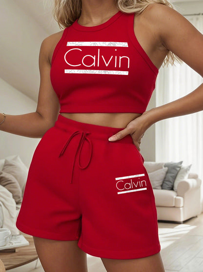 Women's Casual Two-Piece Set with Sleeveless Top & Shorts