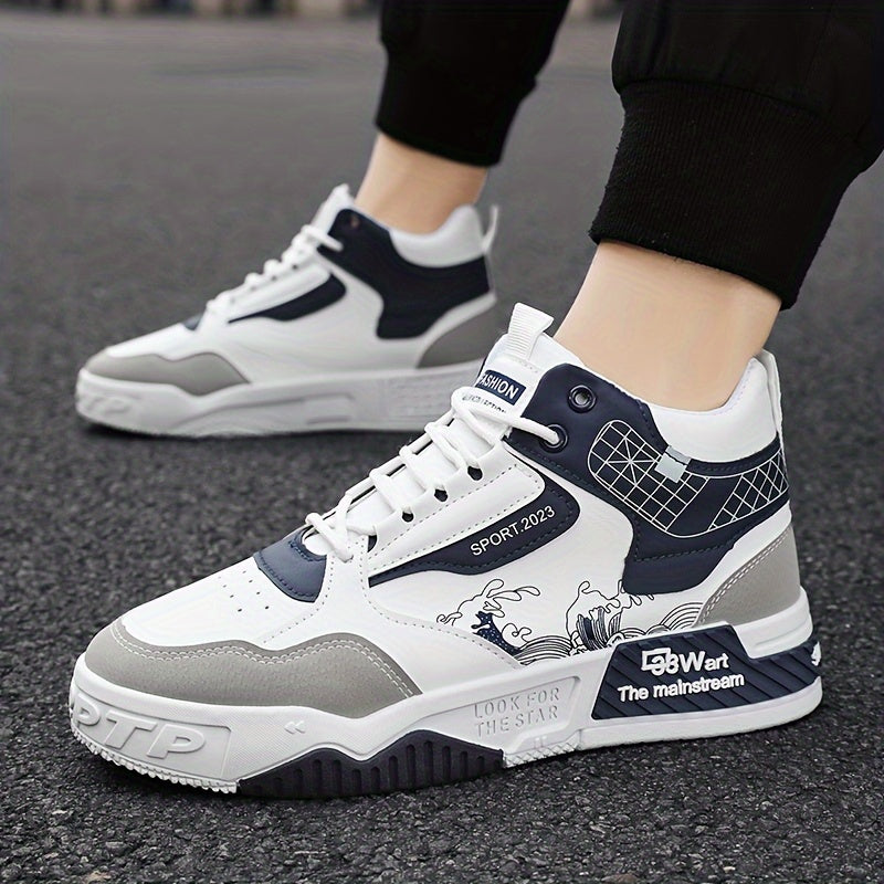 Men's High-Top Skate Sneakers - Comfortable, Non-Slip Casual Shoes for Outdoor Walking  Jogging, Stylish Striped/Solid Design, Lace-Up, All Seasons