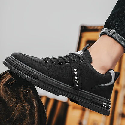 Men'S All-Season Low Top Sneakers, Solid Color, Non-Slip Durable Sports Casual Shoes, Breathable Fabric Lining, Round Toe, Lace-Up Closure, Faux Upper, PVC Sole, Cloth Insole - Versatile for Casual  Sports Use