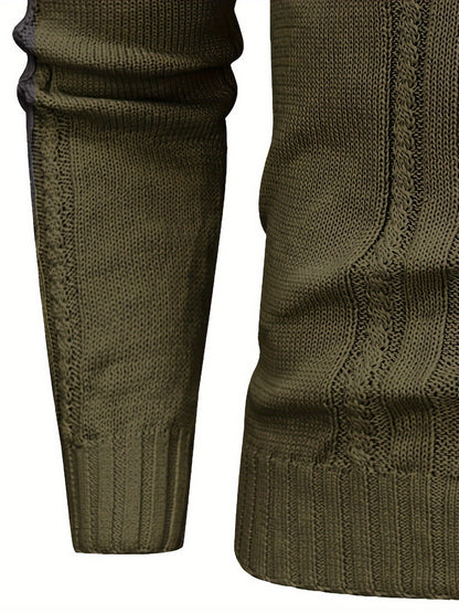 Men's High Collar Warm Knit Sweater - Stretchy Fashion Ribbed Pullover, Elegant Gentleman Cardigan