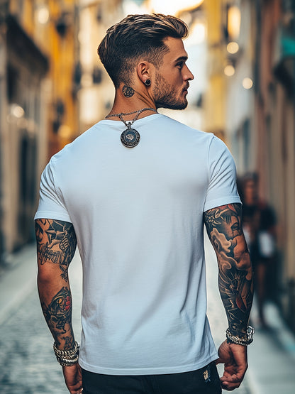 Men'S Brown T-Shirt with ECG Heartbeat Graphic - Casual Streetwear, Short Sleeve, Round Neck, Stretch Fabric, All-Season Comfort, Casual Streetwear Tee   Round Neck Tshirt   Comfortable Fit