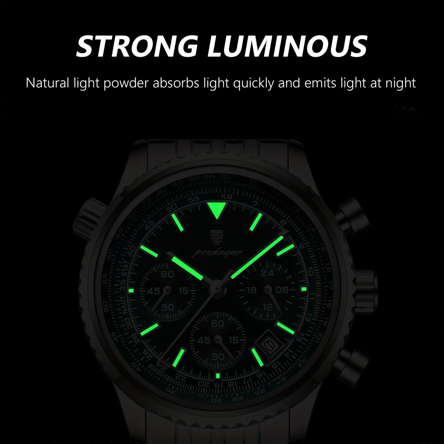Luxury Stainless Steel Chronograph Watch with Green Dial