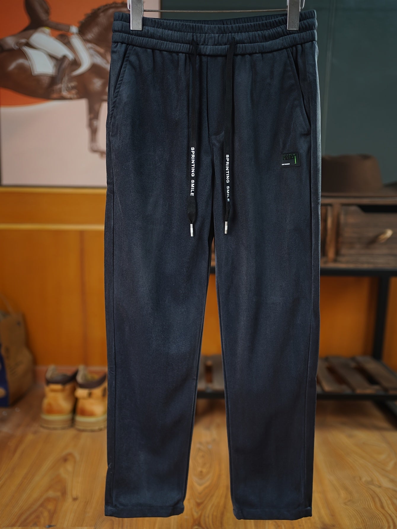 Men's Corduroy Straight Leg Casual Trousers with Drawstring Waist