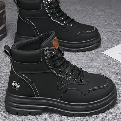 Men's Trendy Solid Ankle Boots, Comfy Non Slip Lace Up Durable Shoes for Men's Outdoor Activities