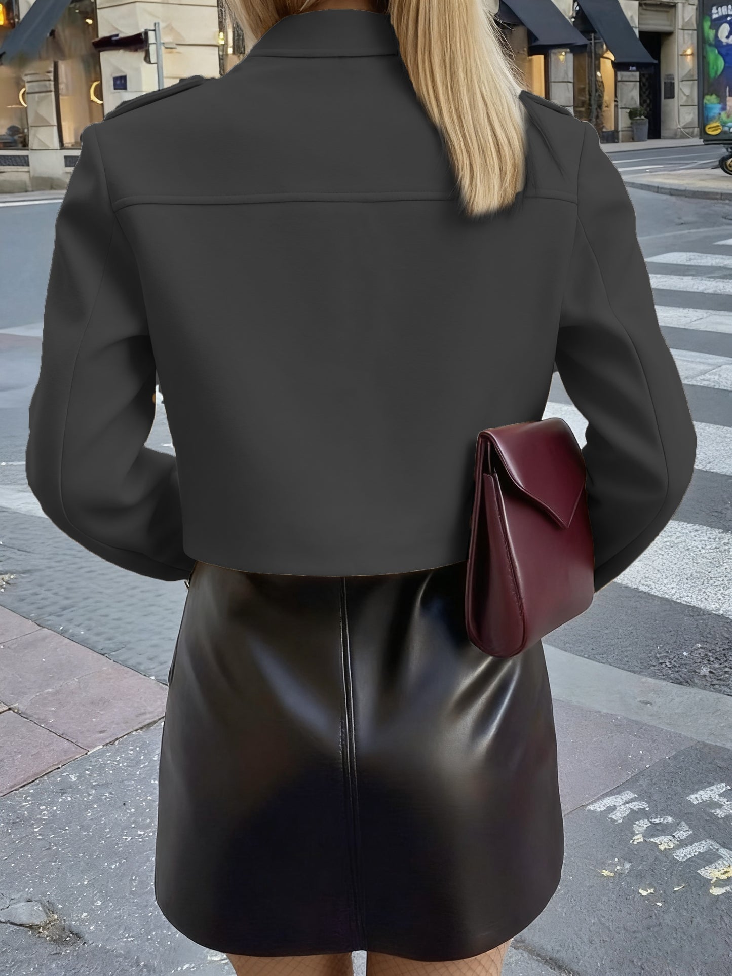 Women'S Burgundy Round-Neck Long-Sleeve Jacket with Pockets And Button Closure for Autumn And Winter, Stylish And Casual.