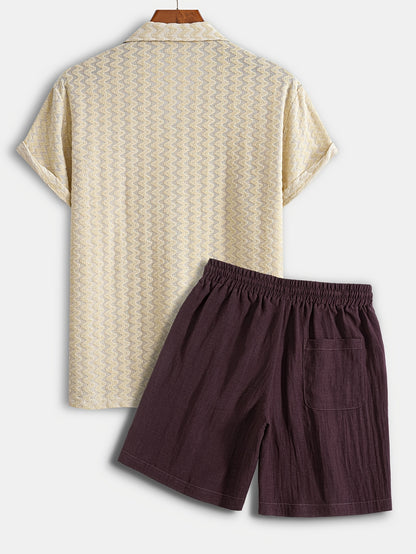 Men's Stretch Jacquard Short Sleeve Shirt & Shorts Set