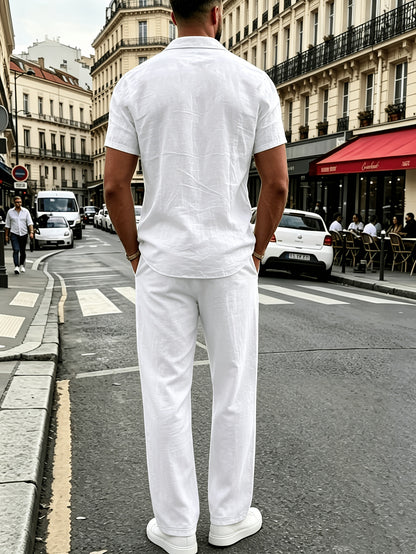Men's Casual Linen Shirt and Pants Set for Summer Comfort
