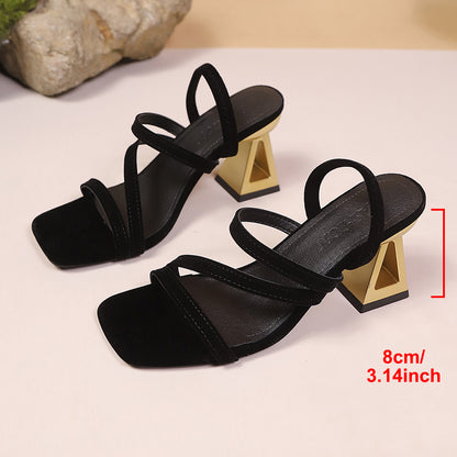 Women's Summer Square-Toe High Heel Sandals with Soft Sole