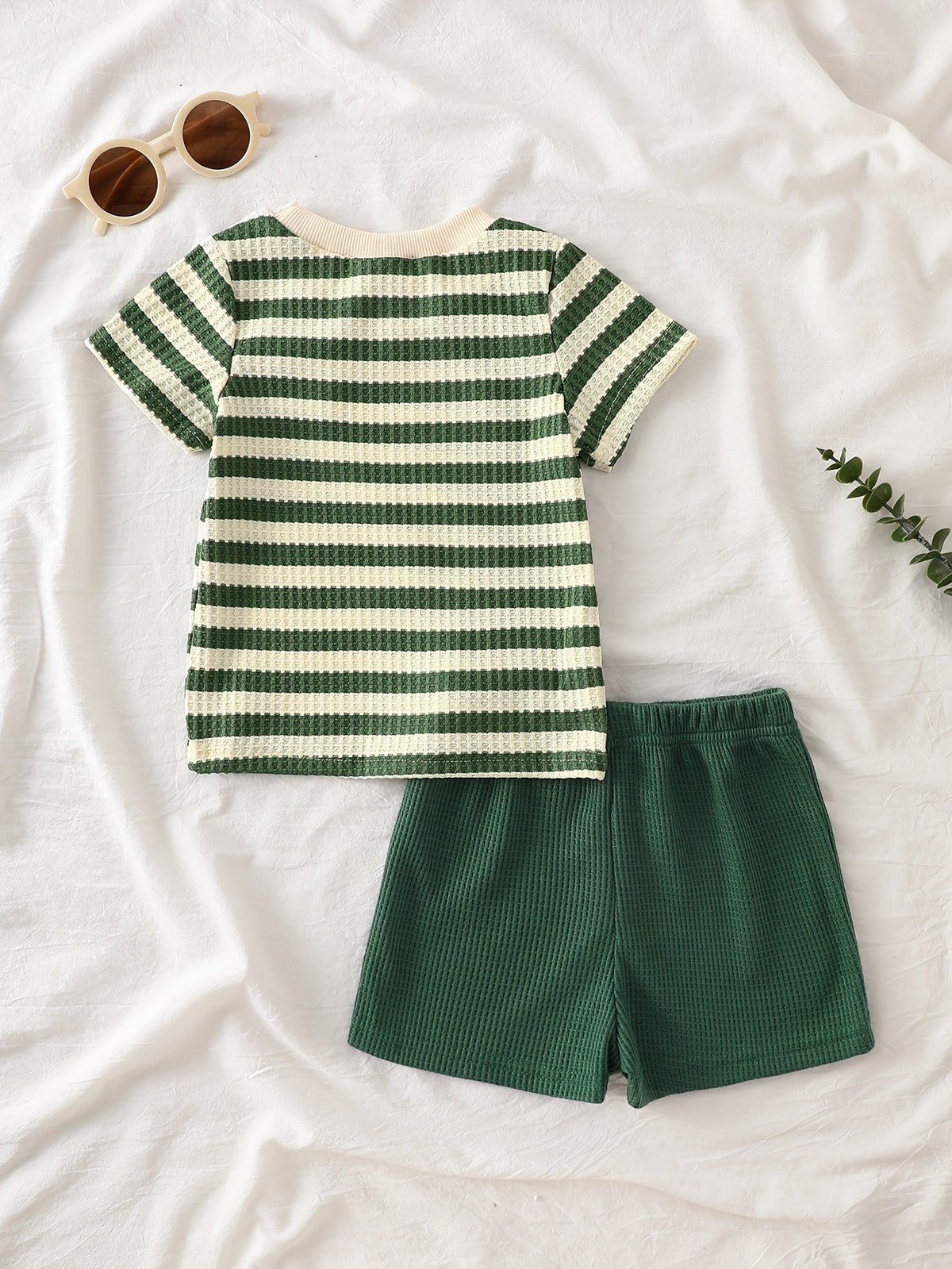 Baby Summer Striped Red White Set with Bear Plush Shorts - ayq