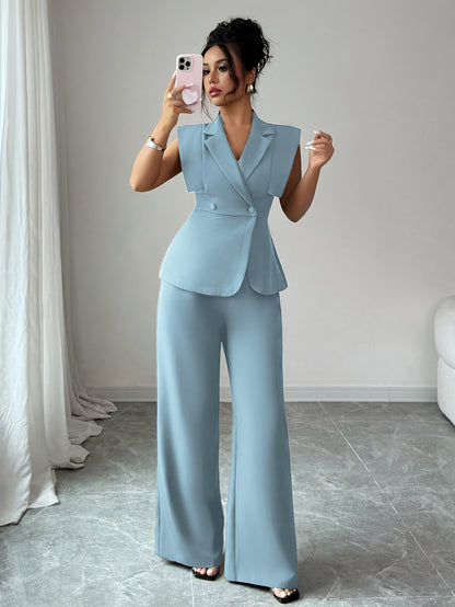 Elegant Women's Casual Set, Including a Sleeveless Top and Elastic Waist Pants, Suitable for Work, Vacation, Afternoon Tea, Parties, and Spring/summer Wear