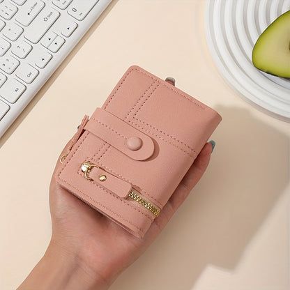 Women'S Stylish Short Wallet with Multiple Zippers, Large Capacity, Foldable, Multifunctional Mini Handbag, Multiple Card Slots for Credit Cards, ID, And Passport.