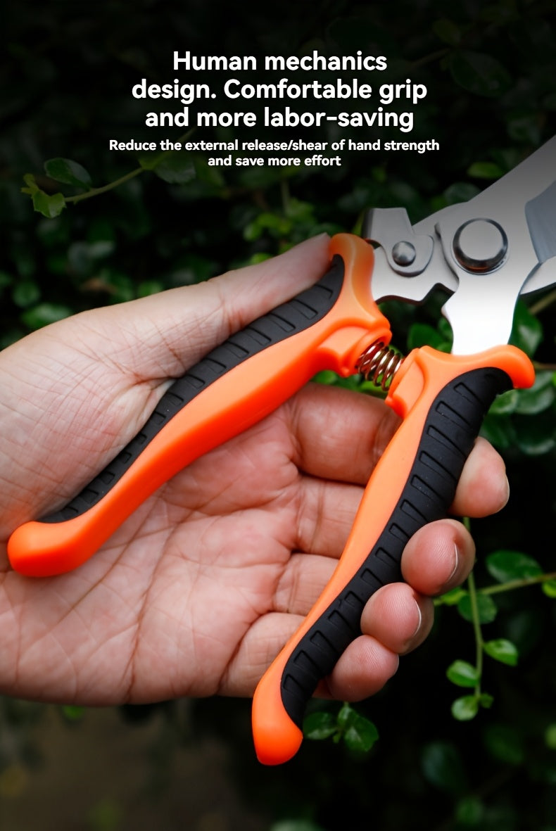 Gardening Scissors | Comfortable Grip, Spring-Assisted, Sharp and Non-Slip, Ideal for Pruning Branches and Flowers, Modern Stainless Steel Blades - ayq