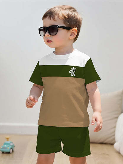 Boys' Casual Summer Short Set with Crown Letter K Print
