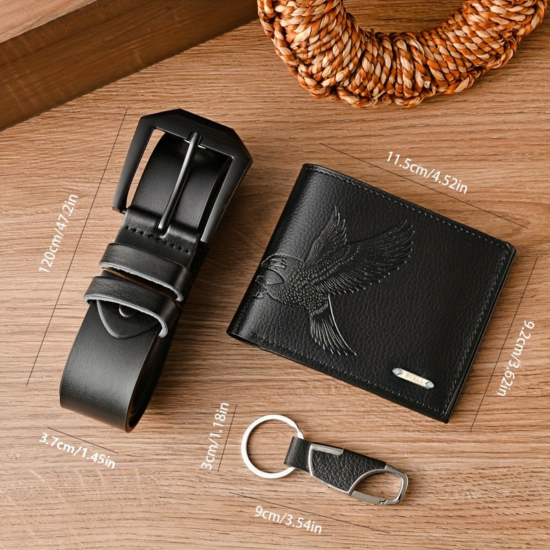 Men's Belt 3pcs Set, Stylish Business Wallet + Belt + Keychain Gift Box Combo, Perfect for Holidays and Office Wear, Ideal Present for Family, Loved Ones, Friends