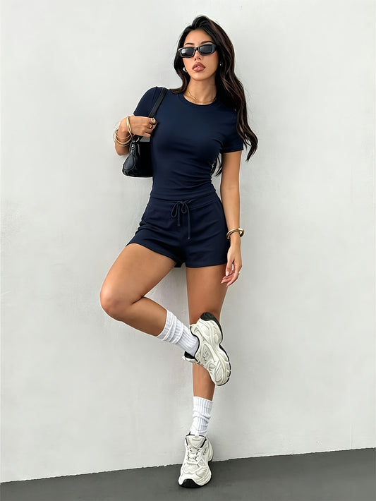 Women's Casual 2-Piece Set: Slim T-Shirt & Loose Shorts