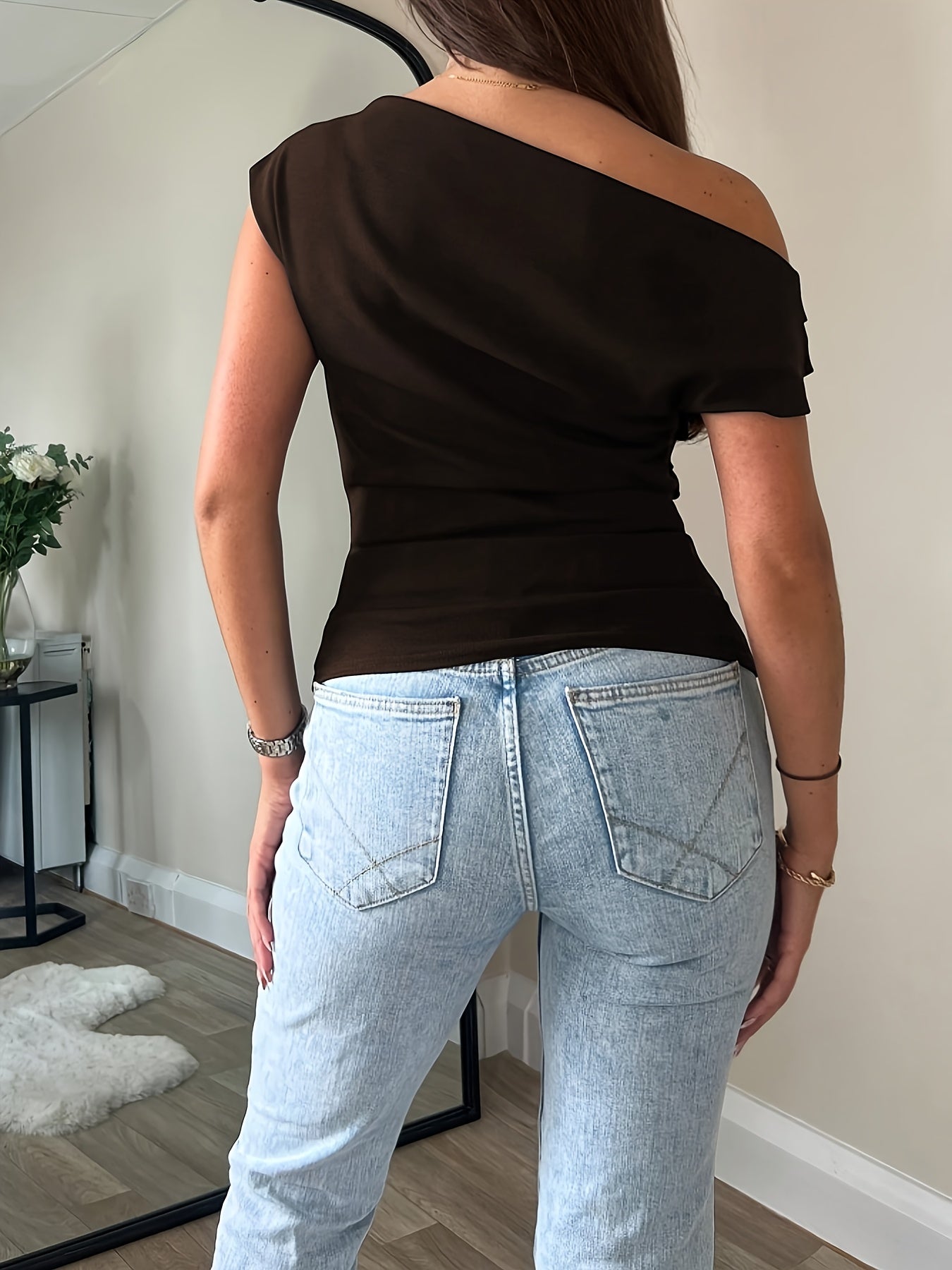 Slim Fit Off-Shoulder Casual Polyester Top for Women
