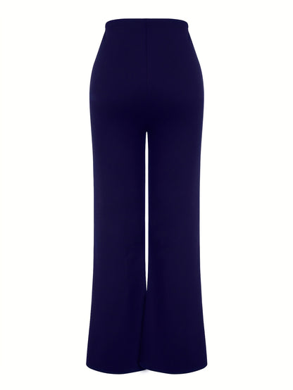 Women's Wide-Leg Casual Trousers with Side Stripe and Button Detail