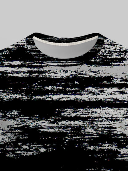 Men's Fashion Crew Neck Long Sleeve Top Personality Abstract Texture Print Casual Versatile Pullover Trendy Street Style Youth Base Layer Shirt