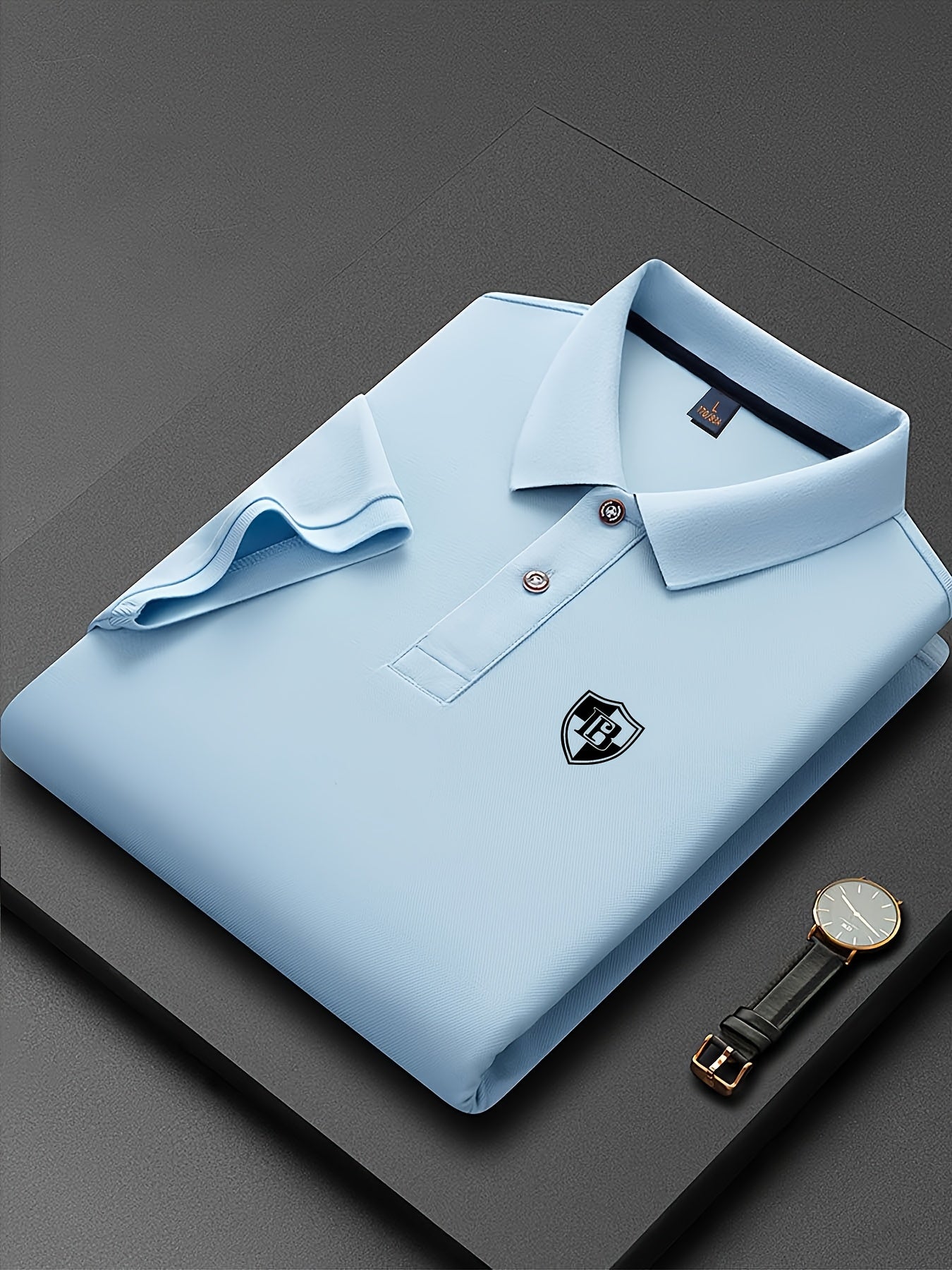 Men'S Fashion Short-Sleeve POLO Shirt | Contrast Rib-Knit Collar with 3D High-Frequency Print | Casual Style, Regular Fit, Summer Season - ayq