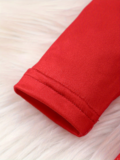 Festive Toddler Girl's Long Sleeve Ruffle Trim Dress with Santa and Snowman Print - Polyester Blend with Slight Stretch, Casual Knit Fabric Playwear for Spring/Fall