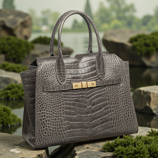Elegant Crocodile-Pattern Leather Women's Tote & Crossbody Bag