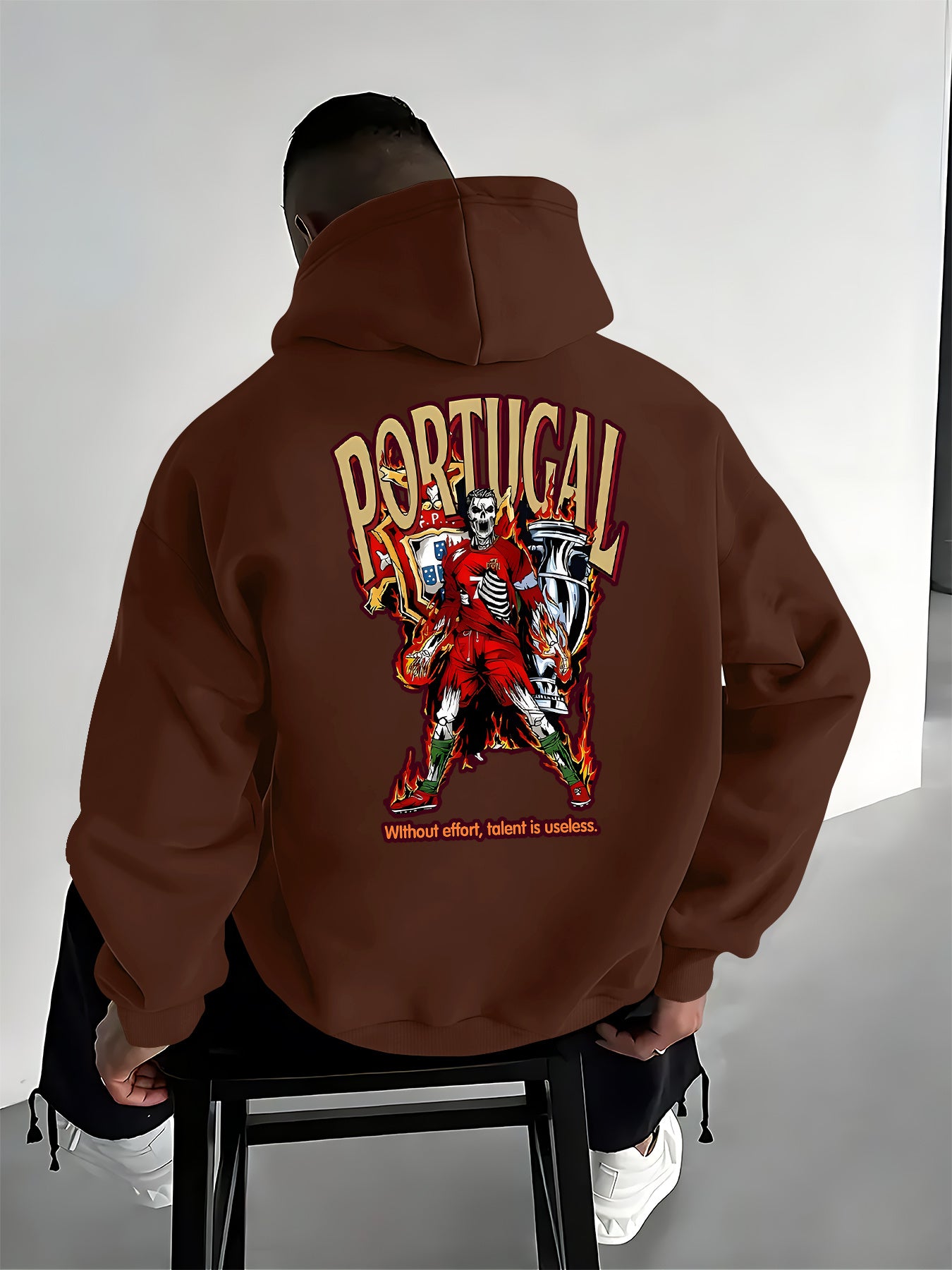 Men's Casual Hooded Pullover with Portugal Football Print