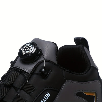 Men's Striped Casual Shoes Rotary Buckle Comfy Durable Outdoor Jogging Hiking Fishing, All Seasons