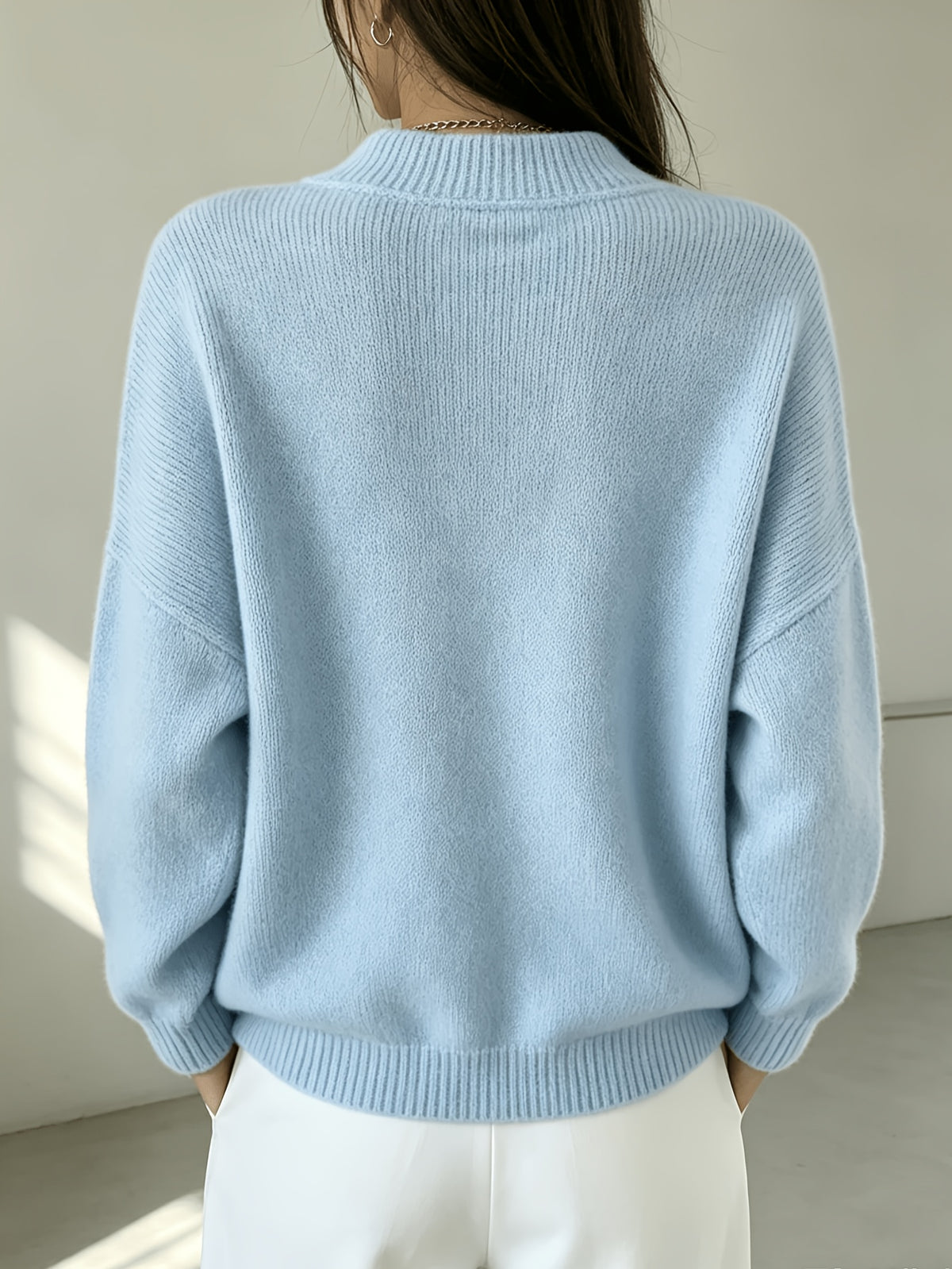 Plus Size Women's V-Neck Pullover Sweater with Double-Layer Collar
