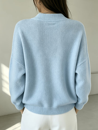 Plus Size Women's V-Neck Pullover Sweater with Double-Layer Collar