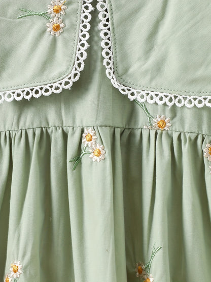 Girls' Summer Cotton Dress with Doll Collar and Floral Print