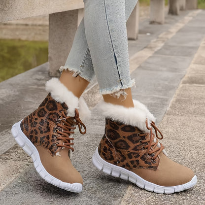 Women'S Winter Snow Boots with Plush Fleece Lining - Thick Insulated Round Toe EVA Sole, Animal Print (Leopard/Zebra/Deer) - Cozy Fleece Lining & faux fur Trim - Slip-On Closure