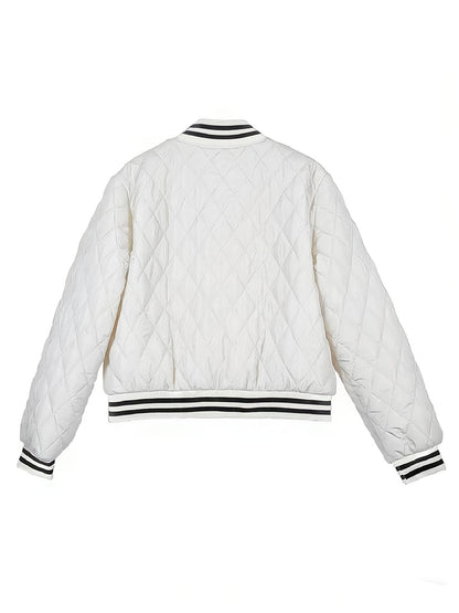 Women's Quilted Casual Jacket with Striped Collar for Fall/Winter