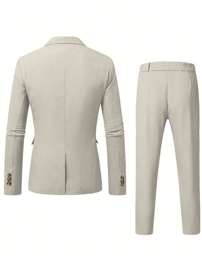 Men's Casual Business Suit Set with Pants, Polyester, All Season