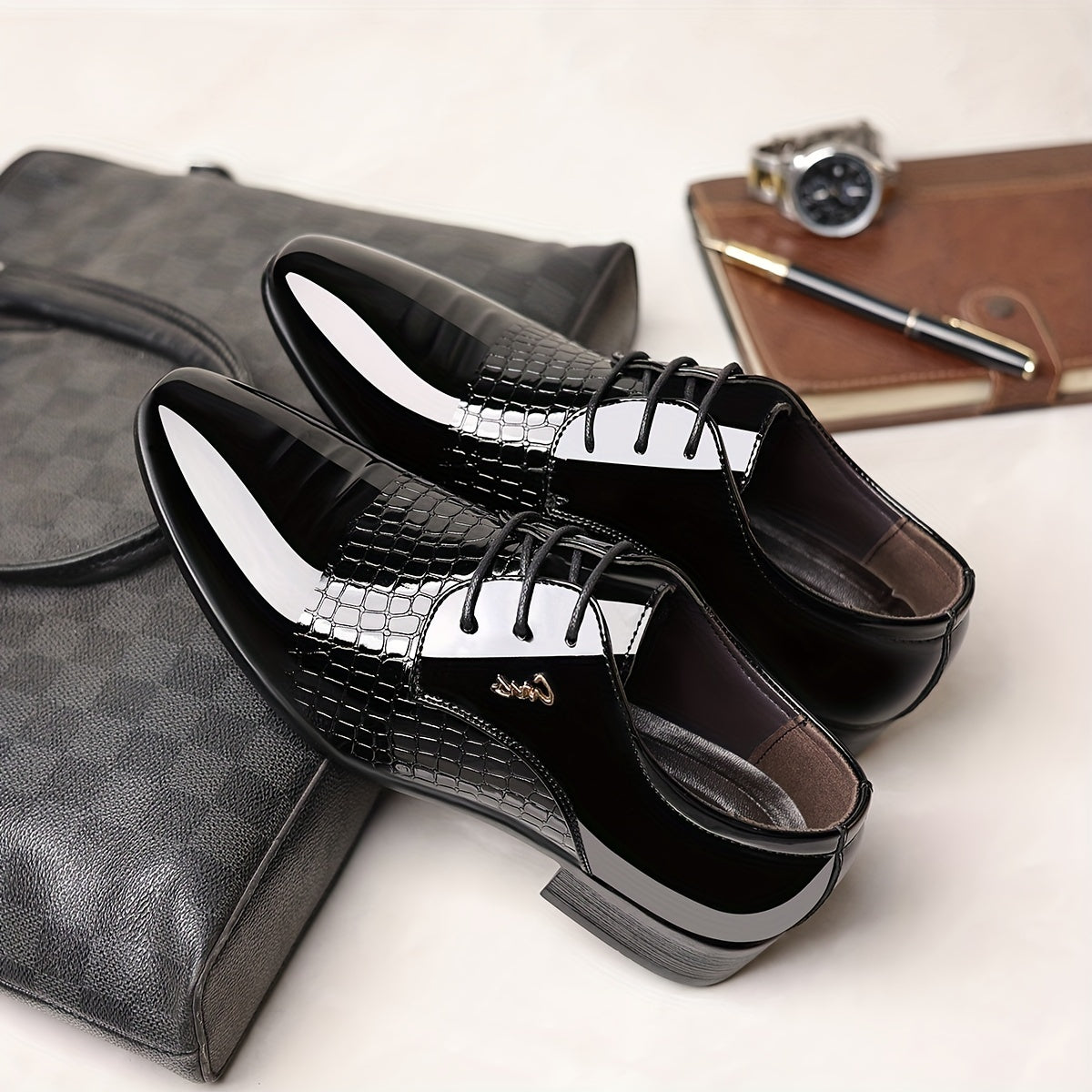 Men's Dress Shoes, British Style Elegant Lace-up Pointed Toe Loafers, Wedding Shoes, Gift for Men, Youth Formal Business Casual Shoes, Black - ayq