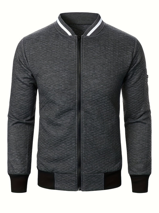 Men's Casual Full Zip Bomber Jacket, Warm Comfy Blouson Jacket For Autumn And Winter Outdoor Activity