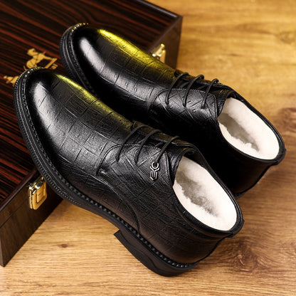 Men'S Winter Warm Fleece-Lined High-Top Dress Shoes - Non-Slip, Durable, Stylish Black Oxfords for Business & Casual Wear, Perfect for Weddings & Outdoor Events, Winter Footwear | Sophisticated Style | Durable Rubber Sole