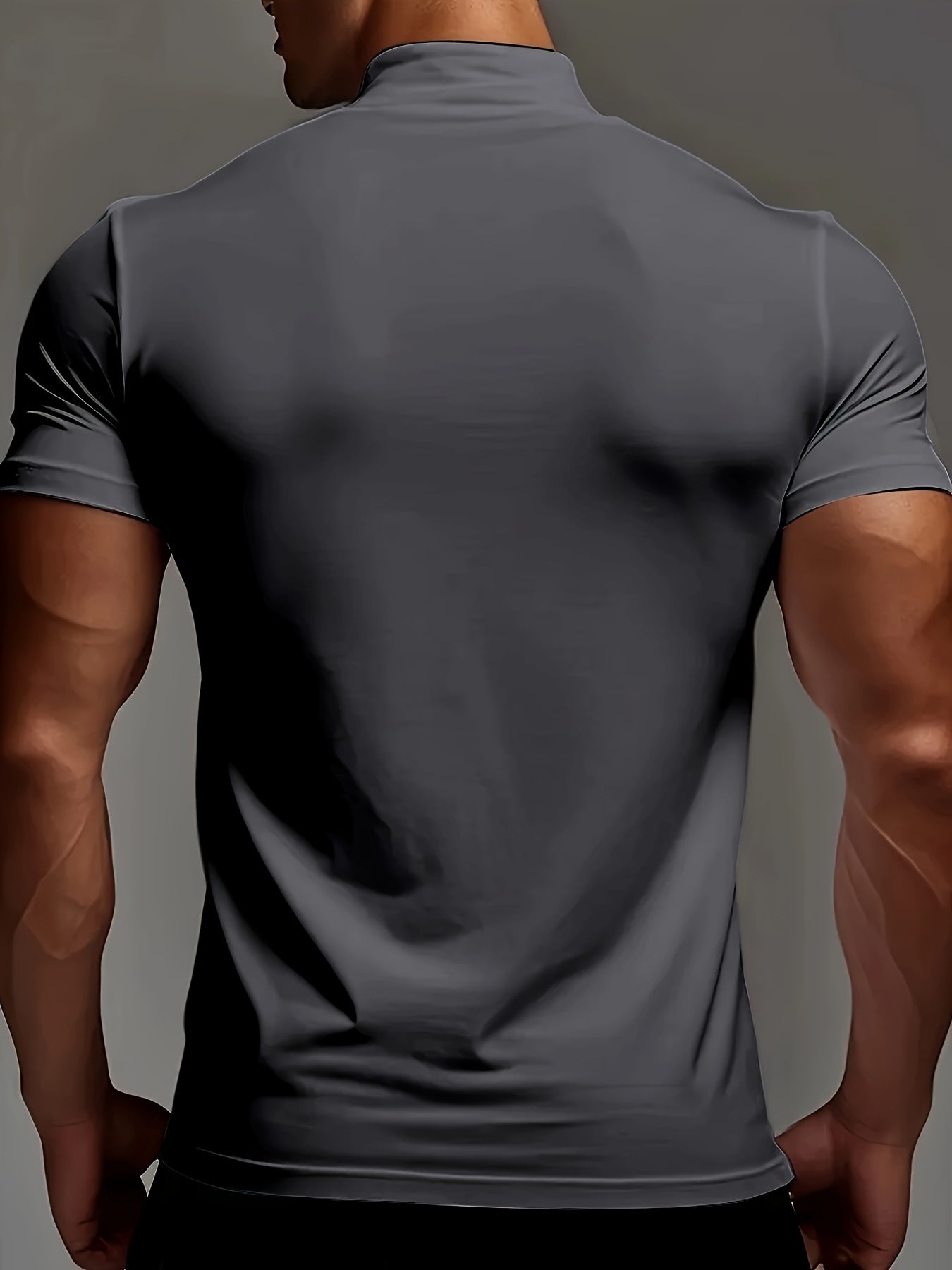 Men's Slim Fit Breathable Moisture-Wicking Short Sleeve T-Shirt - Lightweight All-Season Small Stand-Up Collar Tee with Boston Letter Print for Gym, Outdoor  Casual Wear, Active Lifestyle, Modern Design, Durable Construction