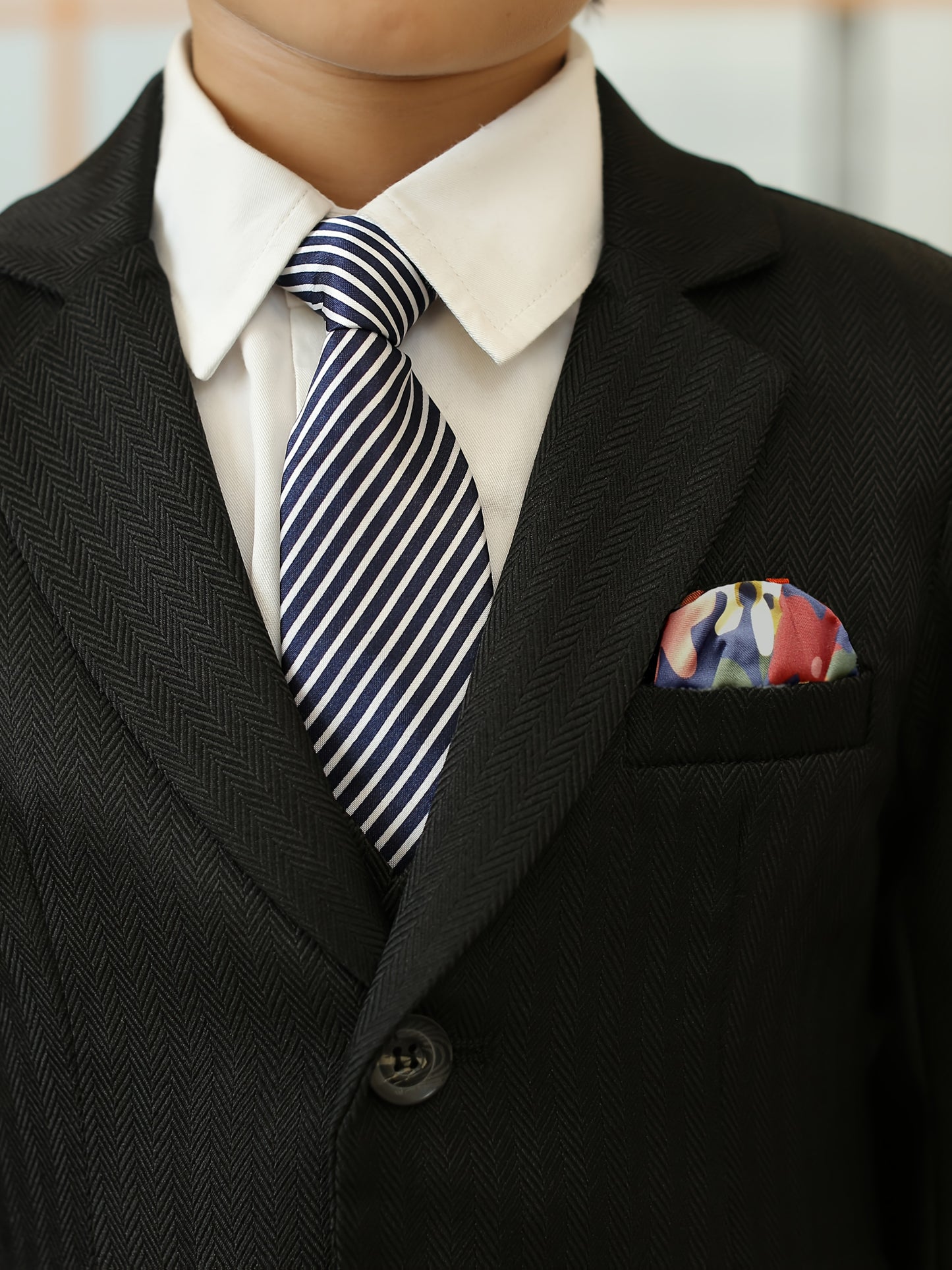 Boys' 3-Piece Striped Suit Set with Jacket, Pants & Tie