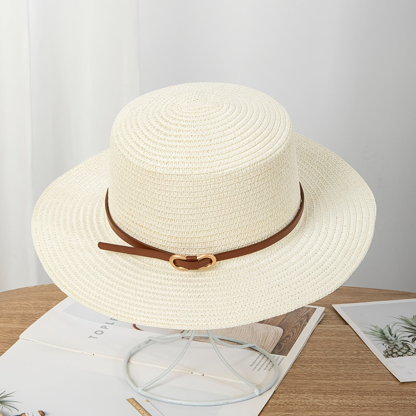 Women’s Summer Straw Sun Hat with Flat Brim and Bowknot