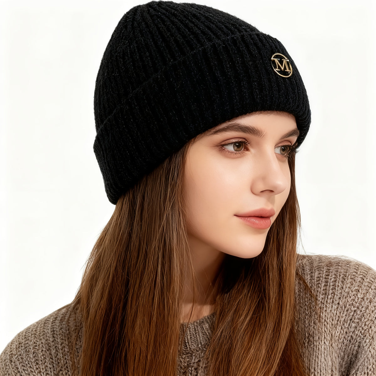 Women’s Warm Embroidered Acrylic Winter Hat, Thick Knit Cap