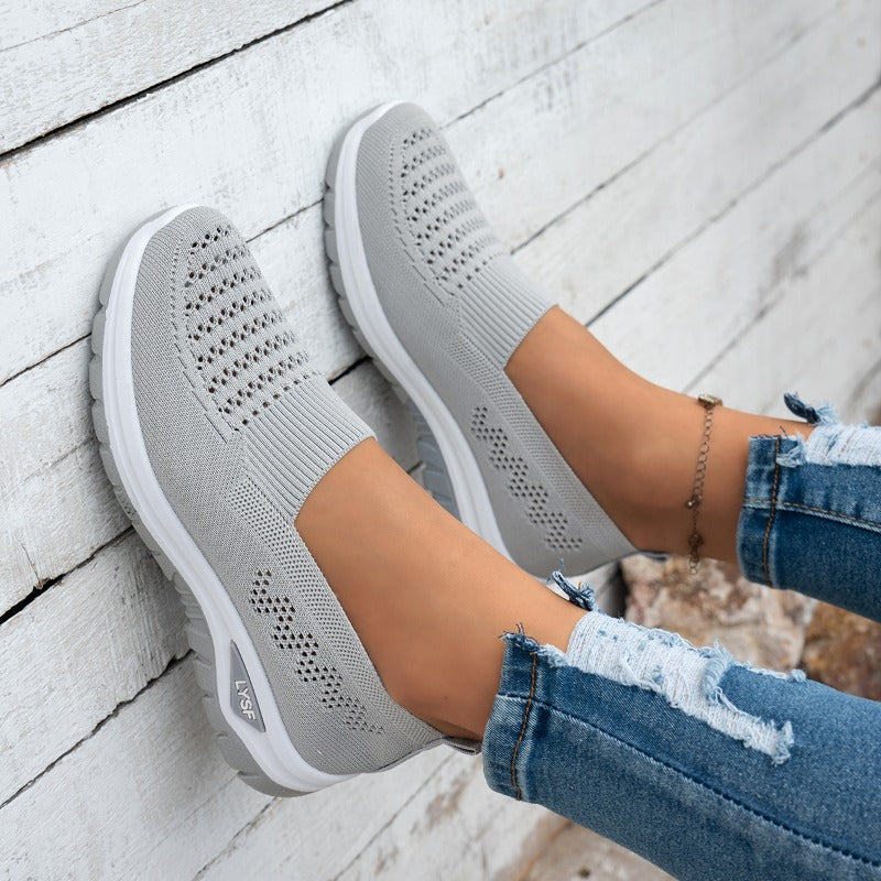 Women's Breathable White Slip-On Mesh Sneakers for Walking