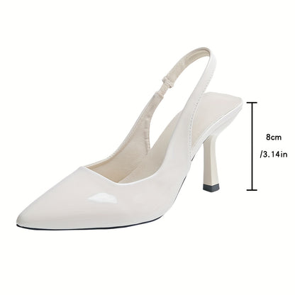 Women’s Pointed Toe High Heels with Glossy Accent and Open Back